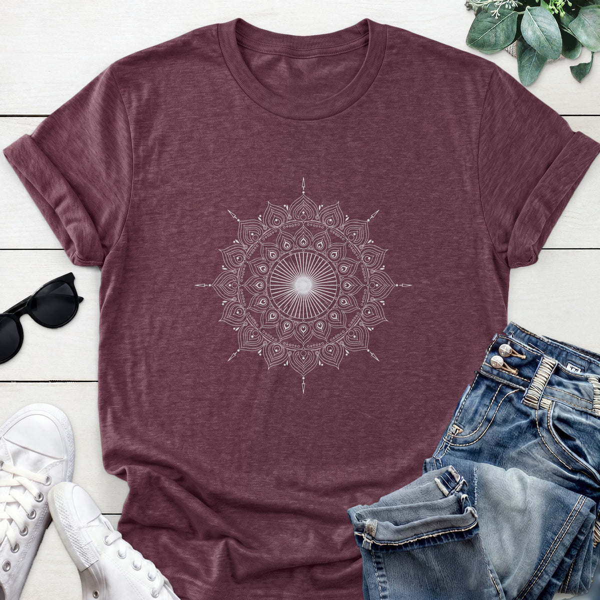 Radiating Mandala Tee — Heather Maroon