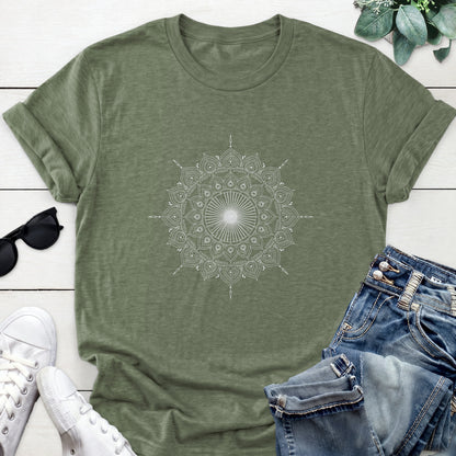 Radiating Mandala Tee — Heather Military Green