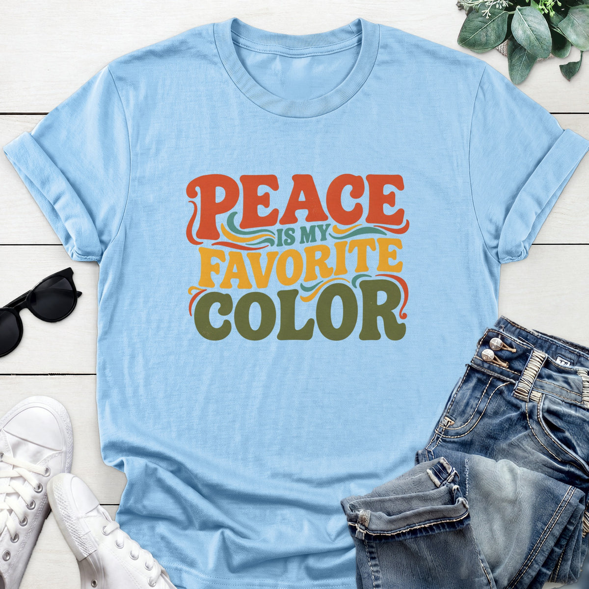 Retro Peace Quote Tee — Light Blue