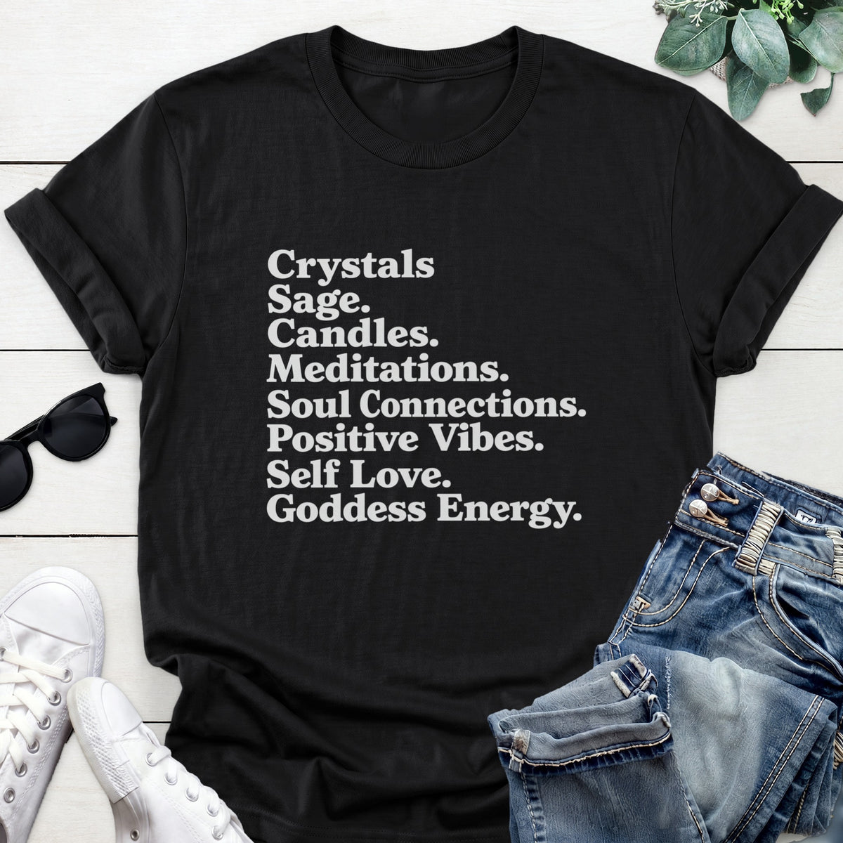 Goddess Energy Typography Tee — Black