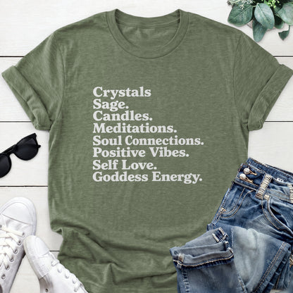 Goddess Energy Typography Tee — Heather Military Green