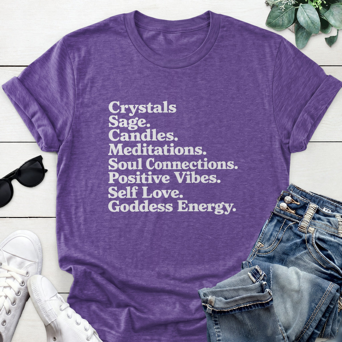Goddess Energy Typography Tee — Heather Purple