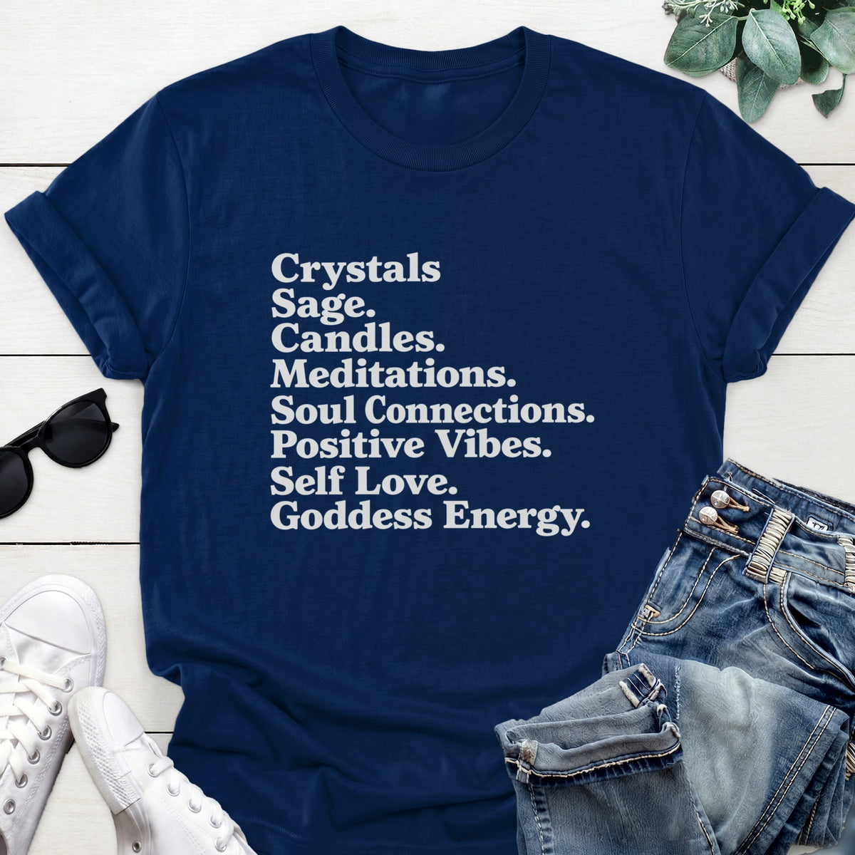 Goddess Energy Typography Tee — Navy