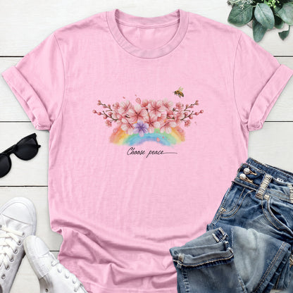 Choose Peace Floral Tee — Light Pink