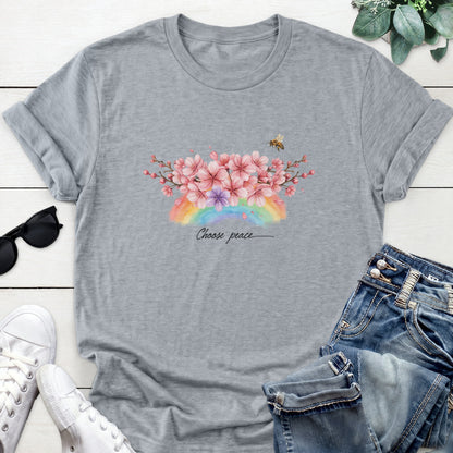 Choose Peace Floral Tee — Sports Gray