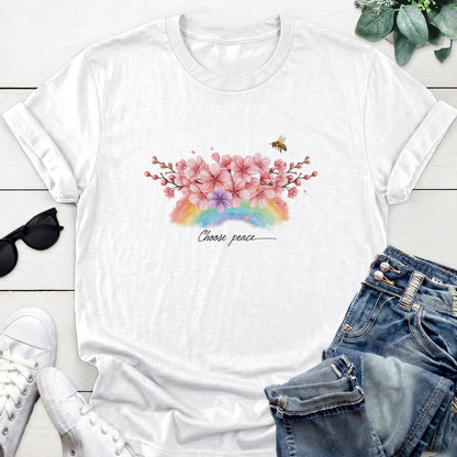 Choose Peace Floral Tee — White