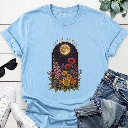 Moon Phase Wildflower Tee — Light Blue