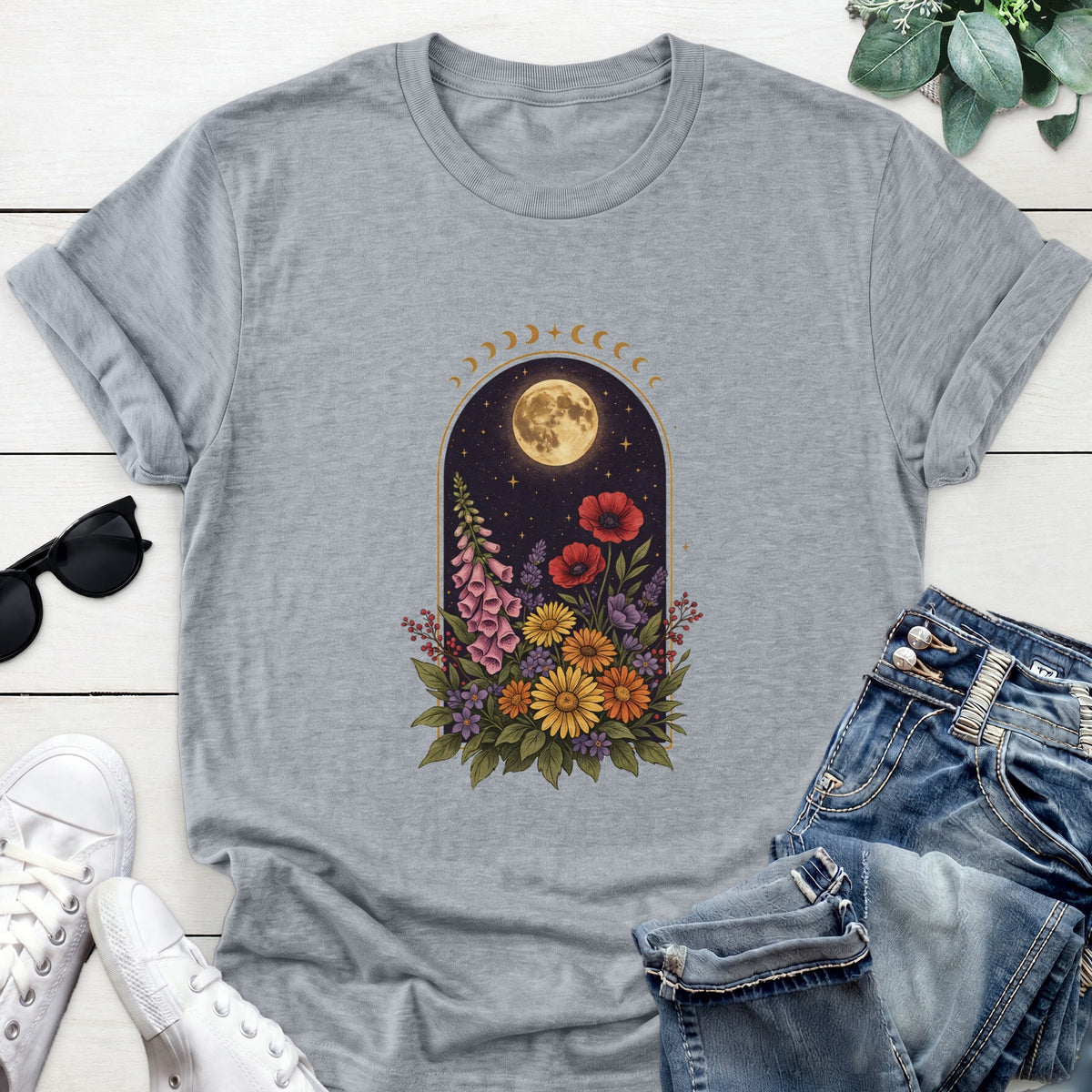 Moon Phase Wildflower Tee — Sports Gray
