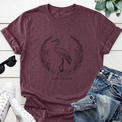 Zen Crane Tee — Heather Maroon