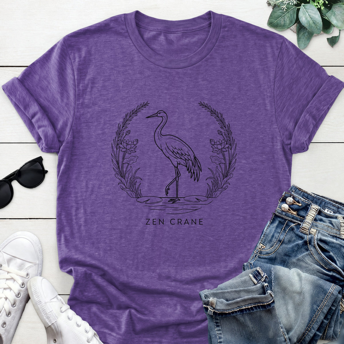 Zen Crane Tee — Heather Purple