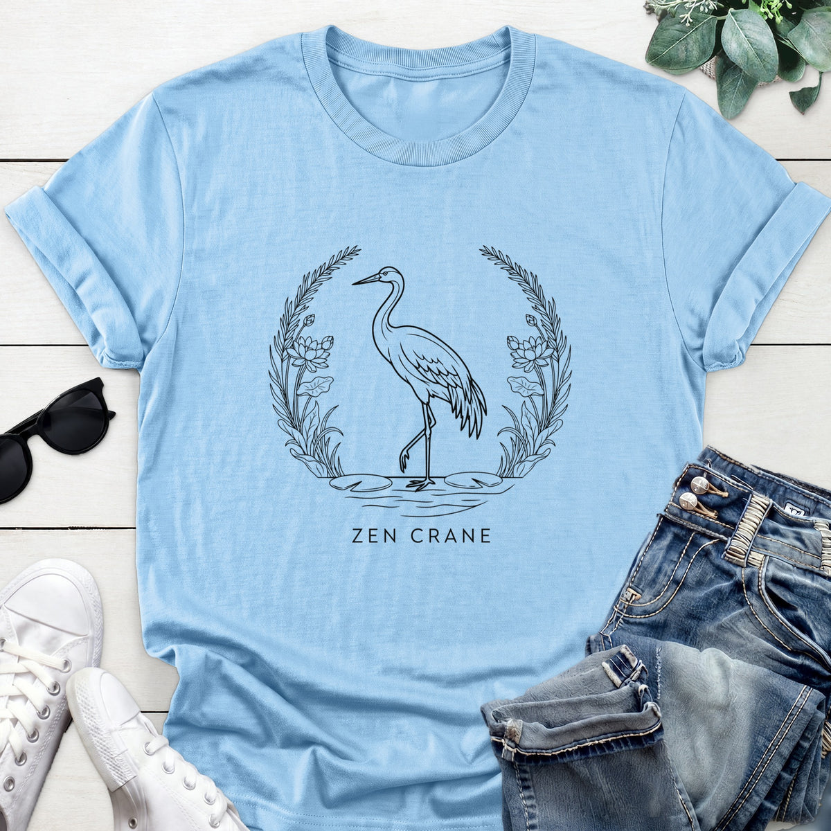 Zen Crane Tee — Light Blue