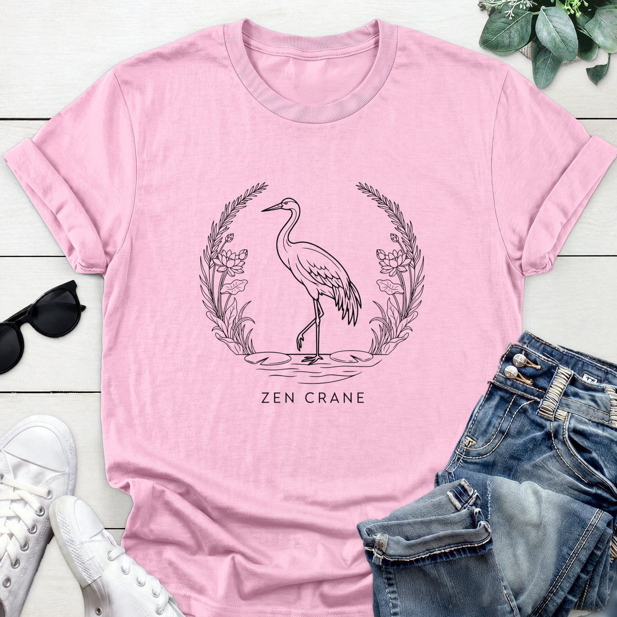 Zen Crane Tee — Light Pink