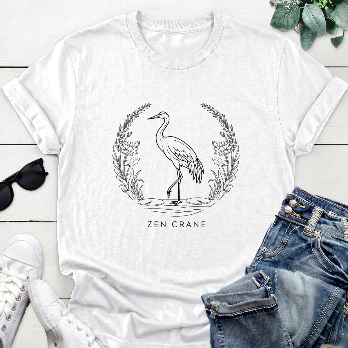 Zen Crane Tee — White