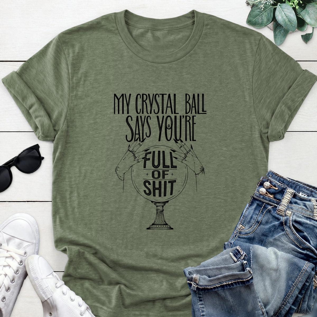 Sarcastic Crystal Ball Tee — Heather Military Green