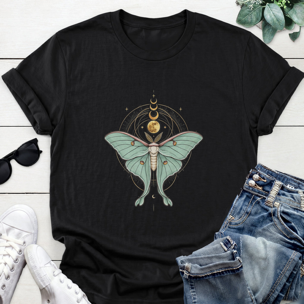 Luna Moth Moon Phases Tee — Black