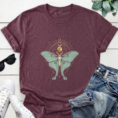 Luna Moth Moon Phases Tee — Heather Maroon