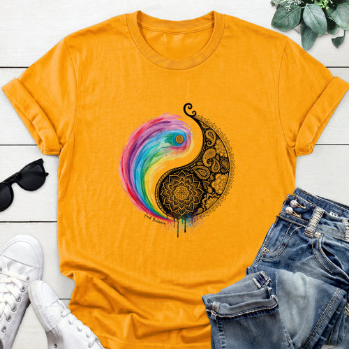 Rainbow Yin Yang Tee — Gold