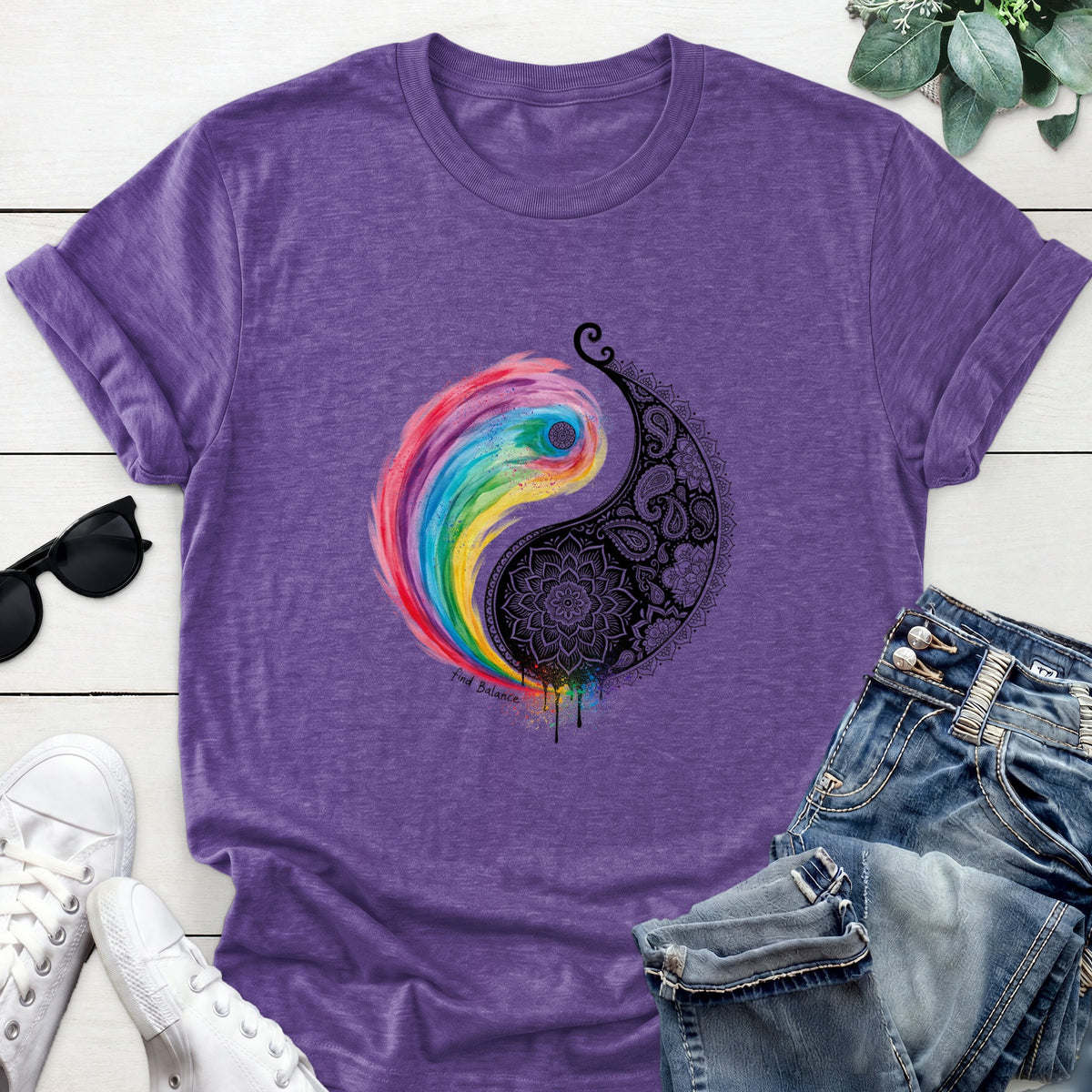 Rainbow Yin Yang Tee — Heather Purple