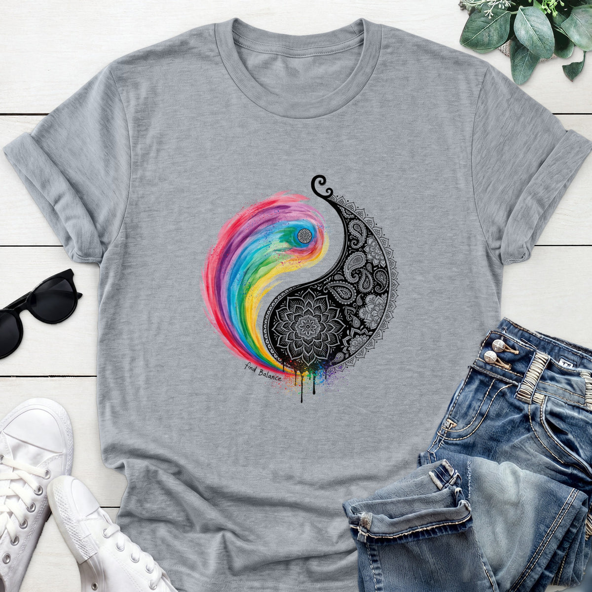 Rainbow Yin Yang Tee — Sports Gray