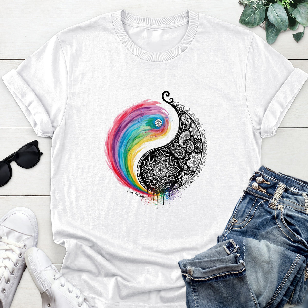 Rainbow Yin Yang Tee — White