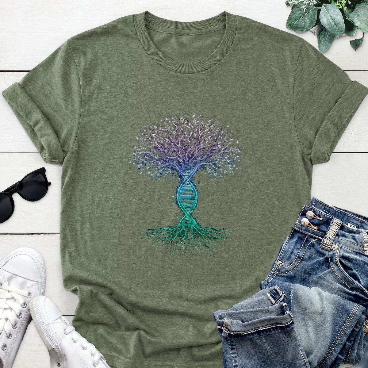 DNA Tree Of Life Tee — Heather Military Green