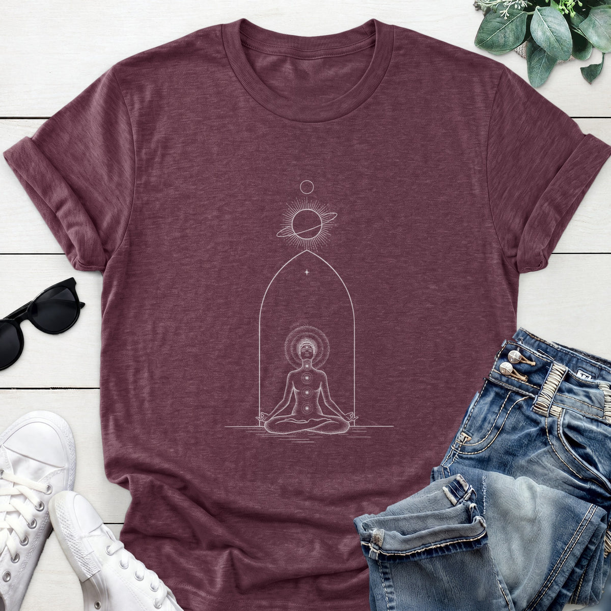 Cosmic Meditation Tee — Heather Maroon