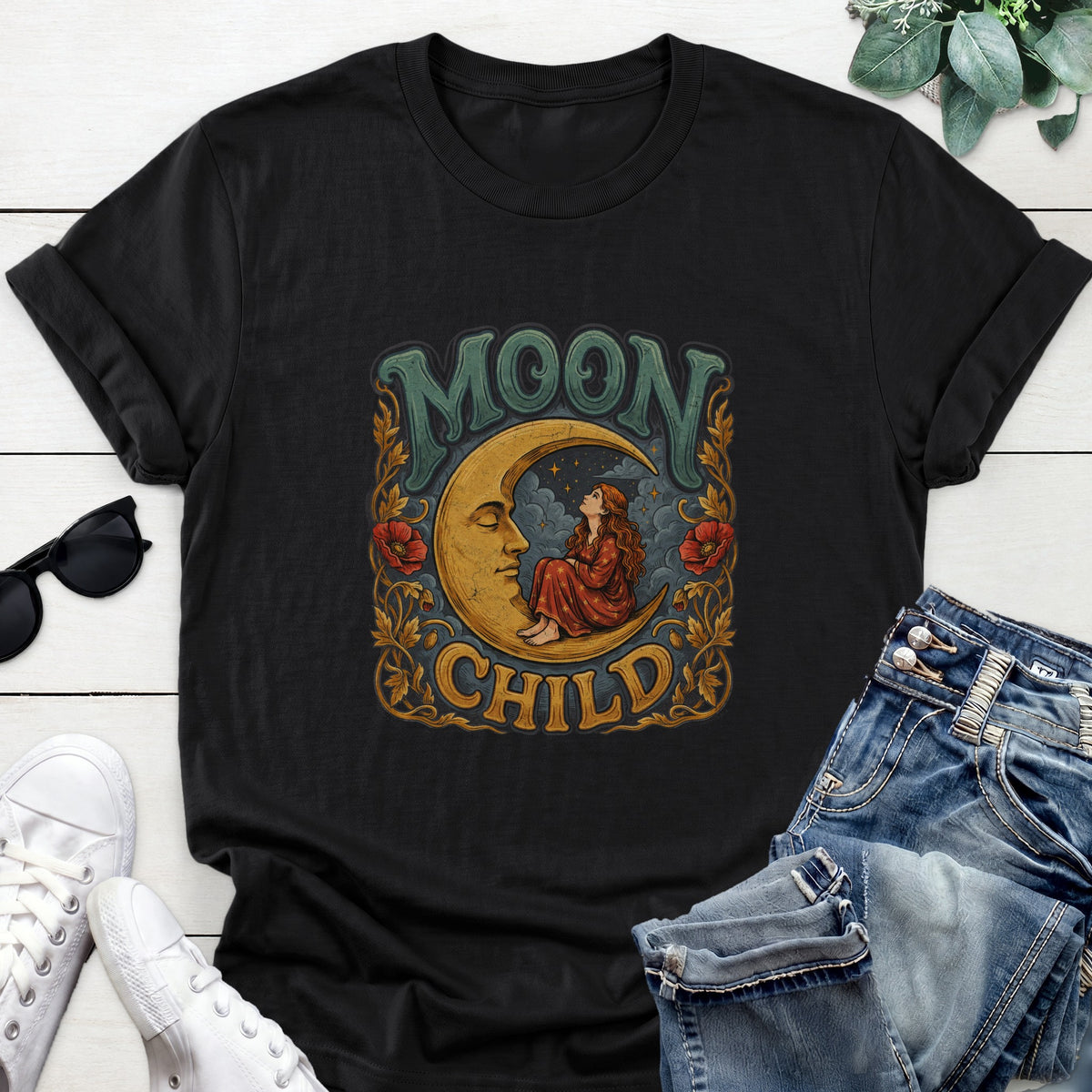 Moon Child Crescent Tee — Black