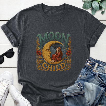 Moon Child Crescent Tee — Dark Heather