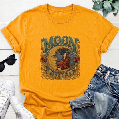 Moon Child Crescent Tee — Gold