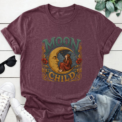 Moon Child Crescent Tee — Heather Maroon