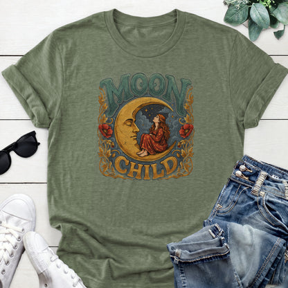 Moon Child Crescent Tee — Heather Military Green
