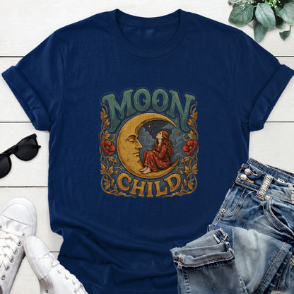 Moon Child Crescent Tee — Navy