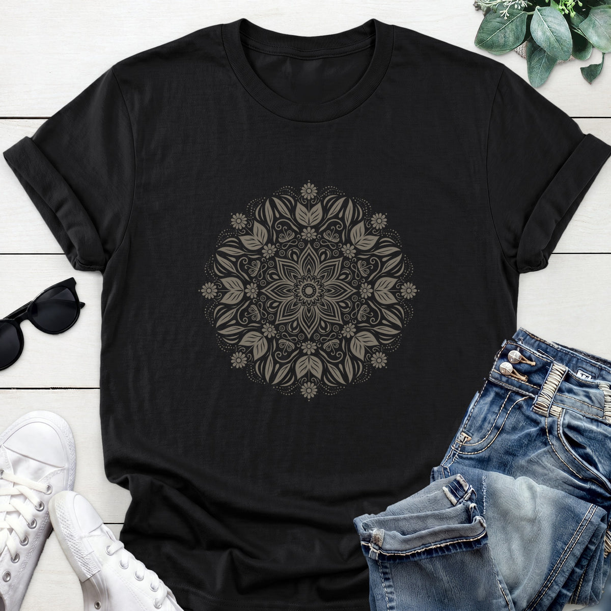 Floral Mandala Tee — Black
