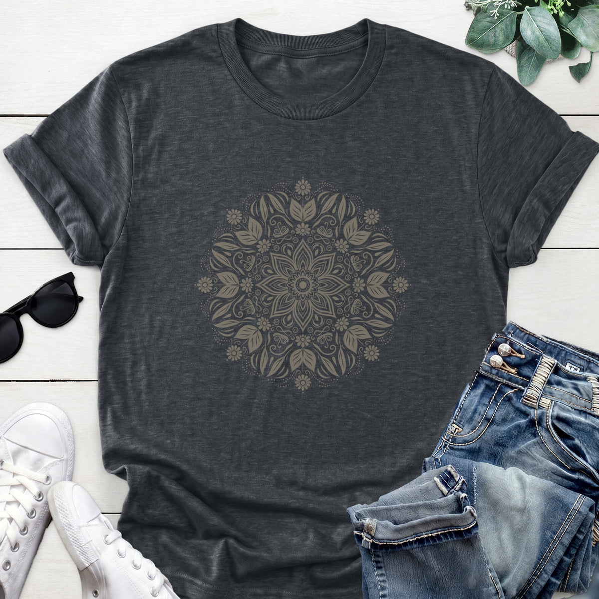 Floral Mandala Tee — Dark Heather