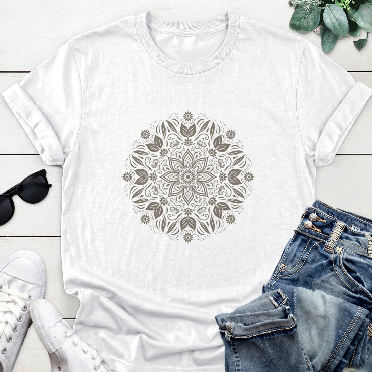 Floral Mandala Tee — White