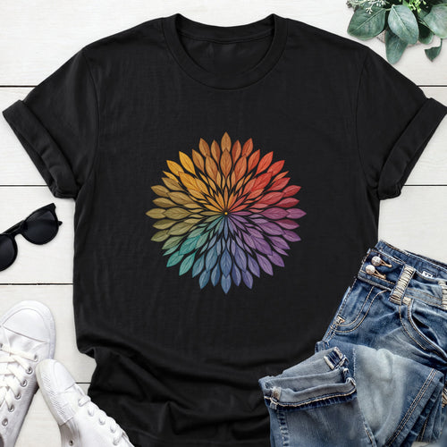 Rainbow Leaf Mandala Tee — Black