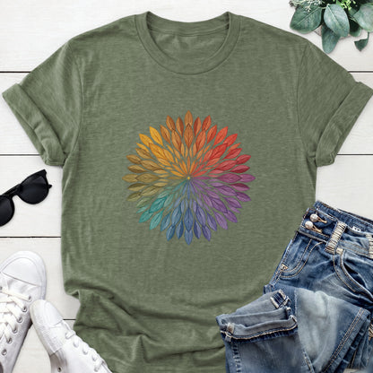 Rainbow Leaf Mandala Tee — Heather Military Green