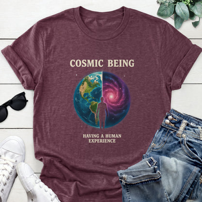 Cosmic Being Tee — Heather Maroon