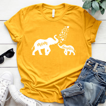 Mom and Daughter Elephant Tee - Gold