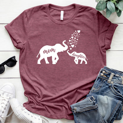 Mom and Daughter Elephant Tee - Heather Maroon