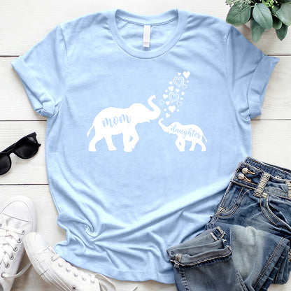 Mom and Daughter Elephant Tee - Light Blue