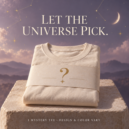 Mind & Stone mystery tee — one shirt supplied; design and color vary. Illustrative product image.