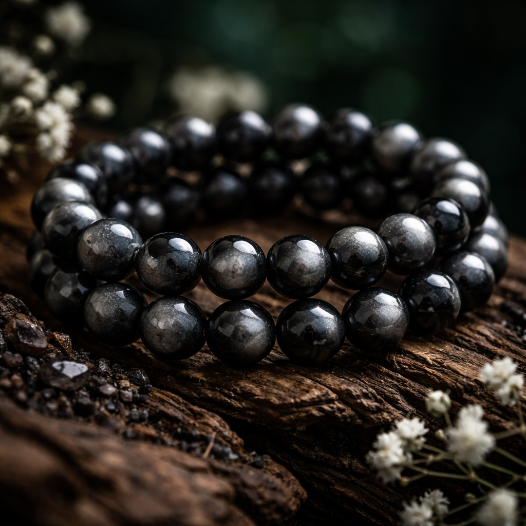 Attracting Wealth Silver Obsidian Bracelet
