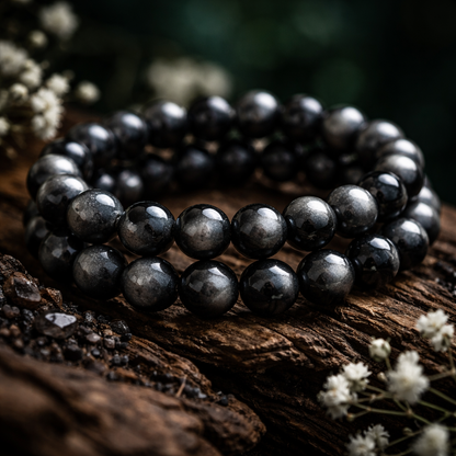Attracting Wealth Silver Obsidian Bracelet